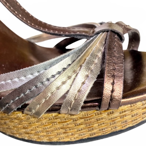 Montego Bay Club Metallic Gold, Bronze & Silver Strappy Wedge Sandals Size 9 - Picture 13 of 16